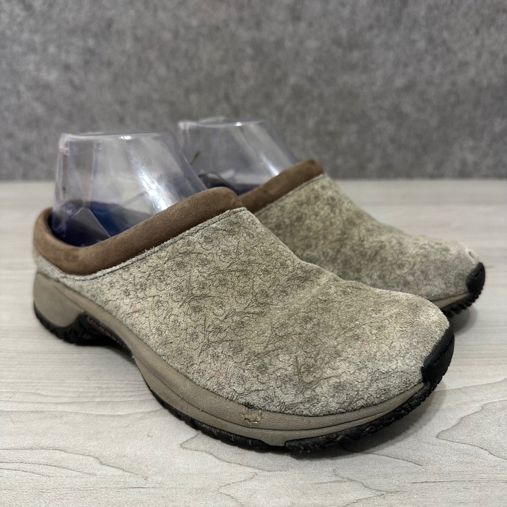 Merrell Encore Groove Floral Womens 7 Gray Suede Clogs Slip On Comfort Shoes